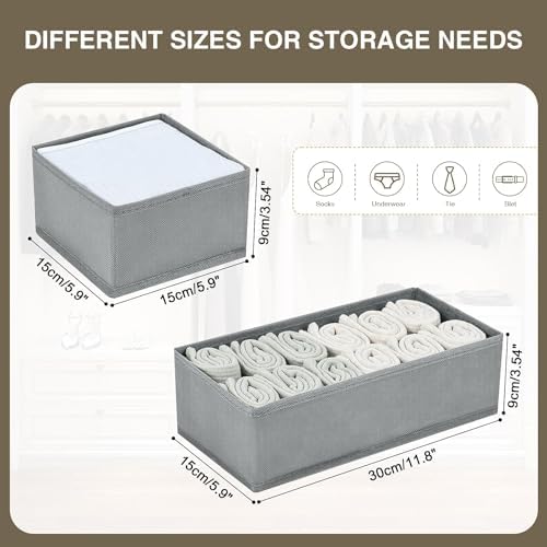 DIMJ Drawer Organizers for Clothing, Set of 12 Dresser Drawer Organizers, Fabric Closet Organizers and Storage, Drawer Dividers for Baby Clothes, Socks, Belt, Tie (Grey)