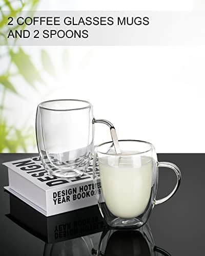 LIBWYS 12oz Double Walled Coffee Cups Glasses Mugs, Borosilicate Glass 2Pcs