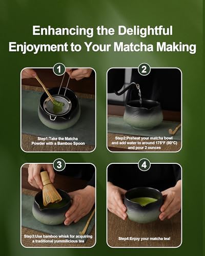 ZENS Premium Matcha Whisk Set, 6pcs Matcha Kit with Matcha Tools, Green