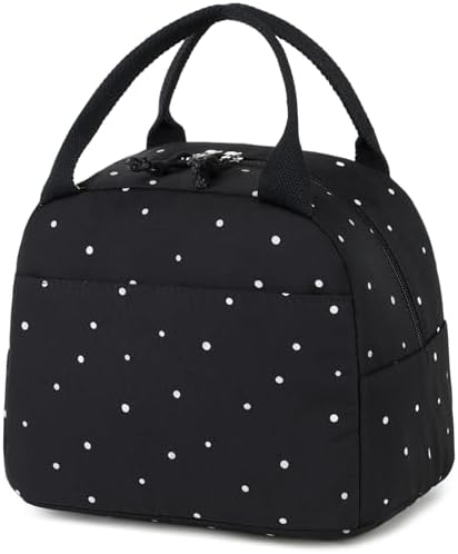 Bluboon Lunch Box for Women Cute Lunch Bag Reusable Insulated Lunch Bags Large Capacity Lunchbox Cooler for Work Picnic or Travel Gifts (Polka Dot Black, 10 x 7.5 x 8 inches)