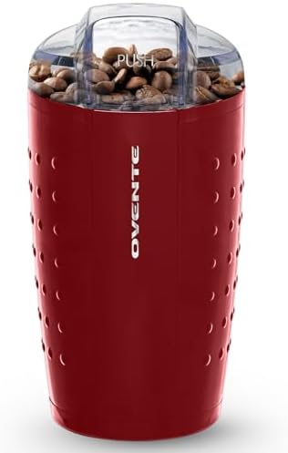 OVENTE Electric Coffee Grinder with One Touch Push-Button, Maroon CG225M