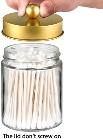 Amolliar Glass Apothecary Jar Qtip Holder Metal Lids 4pc/Gold