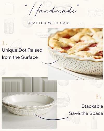 getstar Ceramic Pie Pan, 9 inch Pie Dish for Baking, Non-Stick, Oven & Dishwasher Safe, Farmhouse Decor Quiche Baking Dish, Pie Plate, Deep Dish Pie Pan (Embossed Dots)