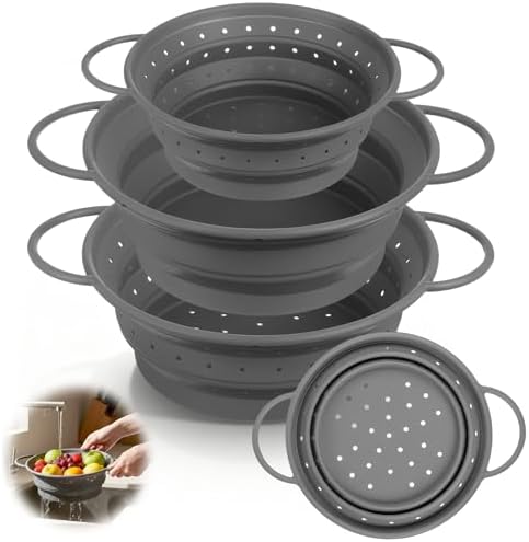 3 Pack Collapsible Colander with Strainer Bowl Set,Grey