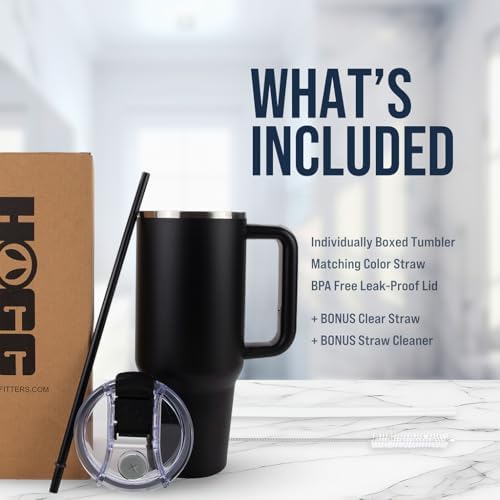 Hogg Big Swig 40oz Tumbler with Handle and Straw - Black, 40 oz Tumbler, Insulated Cup with Handle, 40oz Water Bottle with Straw, Thermal Cups, Leak Proof Lid, Travel Mugs, Stainless Steel