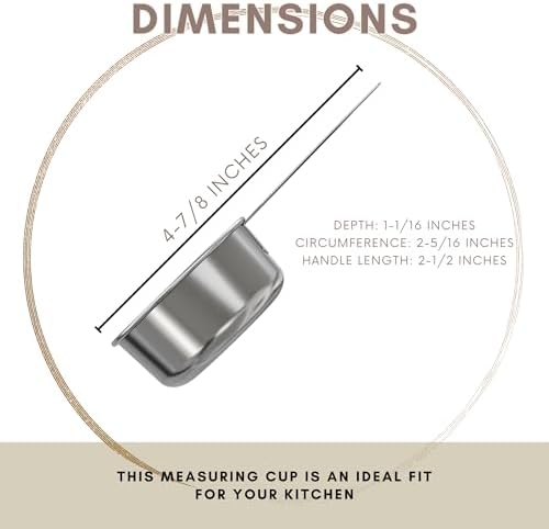 1/4 Cup Stainless Steel Measuring Cup | Sturdy Metal 60 ml | 60 cc | 2 oz | Single Cup for Wet and Dry Ingredients | Great for use as 1/4 Cup Dog Food Scoop - 4 PK