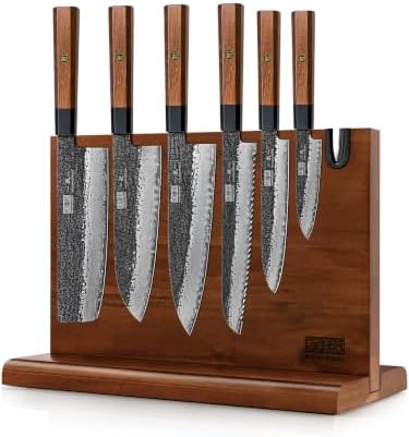 HOSHANHO 7 Pcs Knife Set with Magnetic Knife Block, Ultra Sharp Knife Set