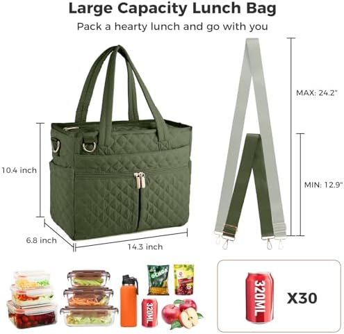Large Lunch Box for Women, Insulated Lunch Bag for Work, Green