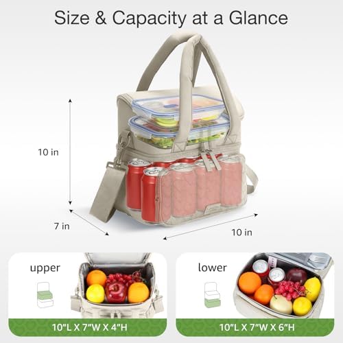 Double Deck Lunch Bag for Women, Beige-L