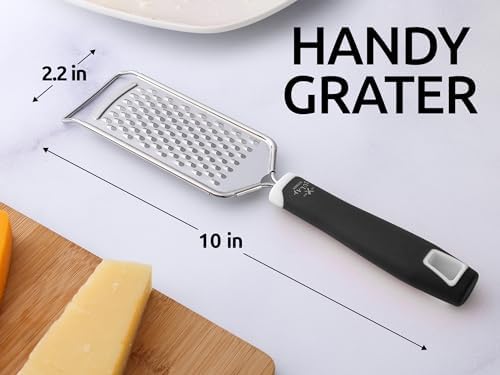 Zulay Kitchen Professional Cheese Grater Stainless Steel - Durable Rust-Proof Metal Lemon Zester Grater With Handle - Flat Handheld Shredder for Parmesan, Chocolate, Spices, And More - 2 Pack - Black