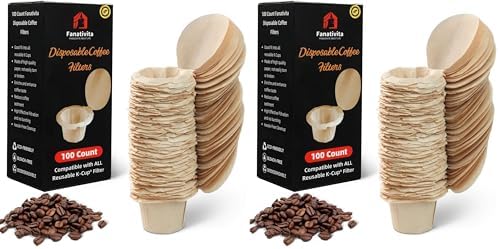 100 Count Fanativita K Cup Filters Disposable with Genius Lid Design, Fit All Reusable K Cups for Keurig (Unbleached) (Pack of 2)
