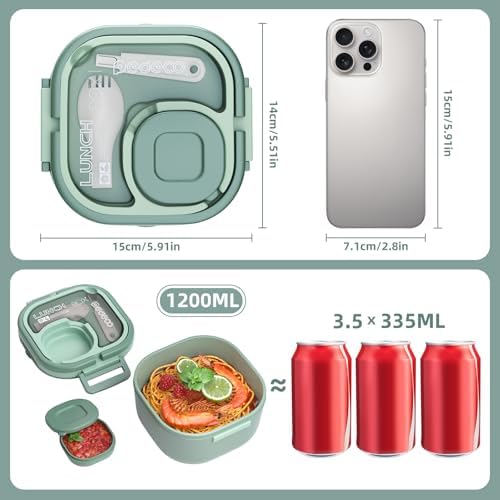 PEDECO Luch Box Set Stackable Stainless Steel Bento Box with Insulated bag,Leak-Proof,1-Tier Bento box,Lunch Box With Portabl Sauce Pod and Cutlery-for Kids/Toddler,Dishwasher Safe,Green