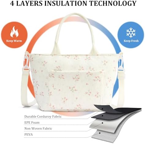Lunch Bag for Women Adult Large Insulated Lunch Box Girl Cute Corduroy Lunch Tote Bags Reusable Leakproof Cooler Work Picnic