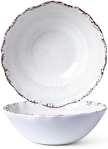 LEHAHA Rustic White Melamine Large Serving Bowl, 2 pieces Set,12 inches (130 OZ) Larger Salad Bowl, Lightweight and Unbreakable Mixing Bowl, BPA Free Melamine Bowls, Dishwasher Safe…