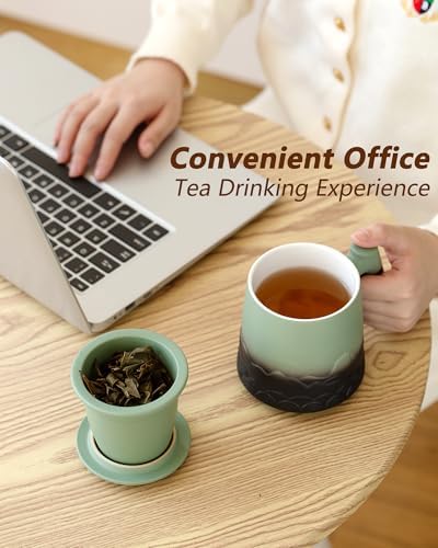 ZENS Tea Mug with Infuser and Lid for Loose Leaf Tea Steeper, 16.9oz Moss