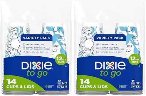 Dixie Paper Coffee Cups With Lids, 12 oz | 14 Count | Pack of 2 | Insulated | For Hot or Cold