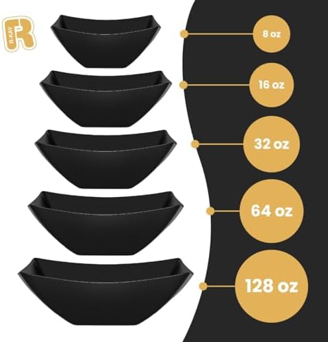 R-kay 6 Pack Square Plastic Black Serving Bowls - Black Plastic bowls 64 Oz - Salad Bowls Large Serving - Premium Heavy Duty For Weddings Catering And Birthday parties