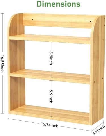 ROMGUAR CRAFT 3 Tier Bamboo Spice Rack Countertop or Wall Mounting, Natural