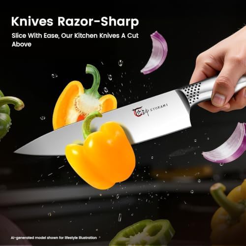 SYOKAMI 2026 Upgrade Japanese Kitchen Knife Set with Torii-Style Block