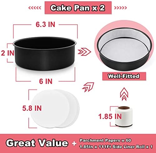 E-far 6 Inch Cake Pans Set of 2, Nonstick Small Cake Pans & Parchment Paper