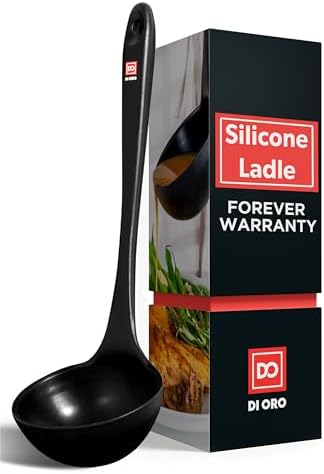 DI ORO Silicone Ladle - Soup & Serving, 600F Heat Resistant, Black