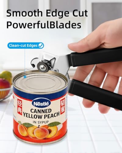 Can Opener Manual, Reinforced Blade, Effortless Knob, Non-Stick (Black)