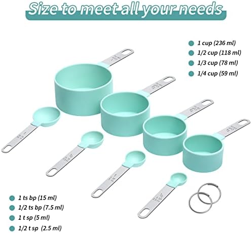 Measuring Cups Set Measuring Spoons Set, Nesting Measure Cups with Stainless Steel Handle, For Measuring Dry and Liquid Ingredients Small Teaspoon with Plastic Head (Mint Green)