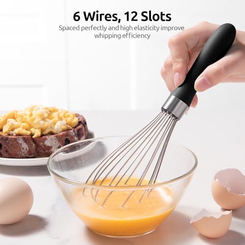 U-Taste Wire Whisk for Cooking, 18/10 Stainless Steel Balloon Wisk, S/Black