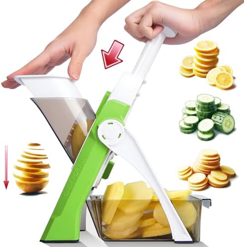 ONCE FOR ALL Safe Mandoline Slicer, Vegetable Slicer Potato Slicer, Green