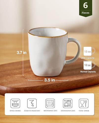 famiware Coffee Mugs Set of 6, Ocean Square 13oz Coffee Cup Set with Handle
