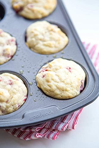 GoodCook Everyday Muffin Pan Nonstick Warp-Resistant Carbon Steel Construction, Gray 6 Cups (Pack of 12)
