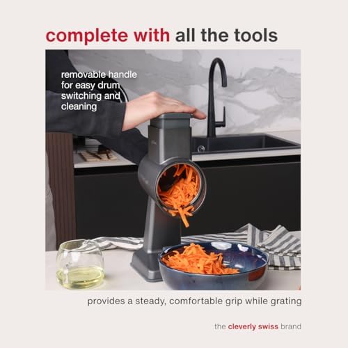 Zyliss Rotary Drum Grater, With 6 Steel Drums for Cheese, Vegetables & More