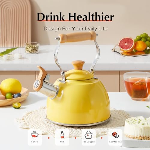 ROCKURWOK Whistling Tea Kettle, Tea Pot All Stovetop Safe, 1.6 Quart Yellow