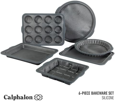 Calphalon Omni Bakeware Set, 6-Piece Baking Sheet Set, Baking Pans Set, Silicone Bakeware with GlassFlex Technology & Micro-Woven Glass Core, Nonstick Surface with Even Heating for Baking