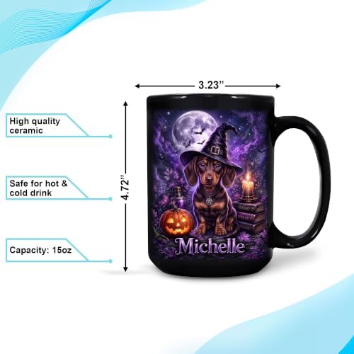 Hyturtle Personalized Halloween Dachshund Mug, Custom Name Gift for Women