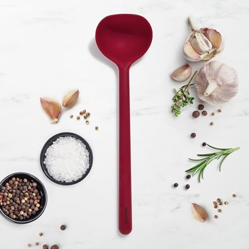 GreenPan Silicone Ladle, Soup Mixing Stirring Serving, Cooking Kitchen Utensil, Flexible Rubber Nonstick Cookware, Rigid Steel Core, Heat-Resistant, Anti-Slip Handle, BPA-Free, Dishwasher Safe, Red