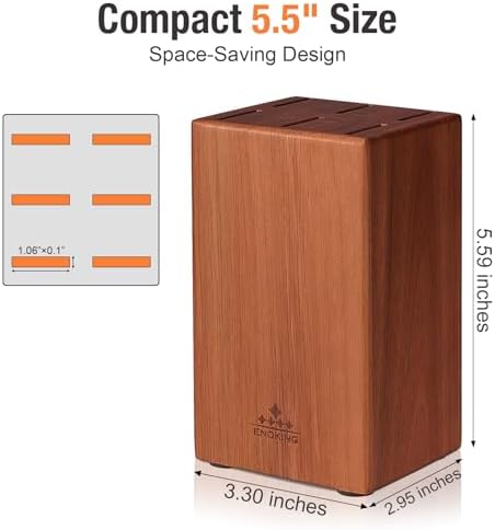 ENOKING 5.5" Steak Knife Block without Knives，Acacia Wood Knife Holder with 6 Slot, Small Knife Storage for Home/Kitchen