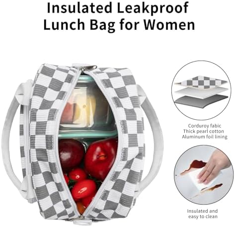 GASSDA Lunch Box for Women Insulated Lunch Bag Women Adult Cute Lunch Bags Reusable Lunchbox Cooler Tote Bag for Work Picnic (White-Gray)