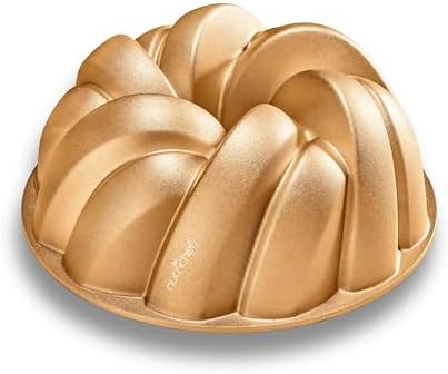 NutriChef 9-Inch Cake Pan - Heavy Die Cast Aluminum Cake Baking Mold with 2 Layers of Professional Nonstick Coating - Fluted Flow Design for Uniform Baking & Browning, Dishwasher Safe - Gold
