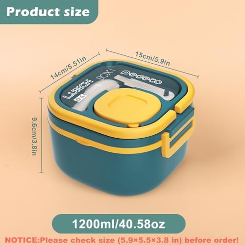 PEDECO Single-Layer Bento Lunch Box for Kids & Adults with Removable Stainless Steel Lunch Container,Dressing Container,BPA-Free,Dishwasher Safe - Includes Utensil(Blue,Non-Insulated)