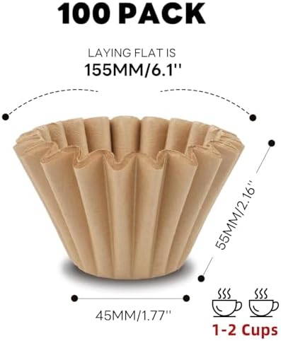 Disposable Small Coffee Filters,100PCS Unbleached Basket Coffee Paper Filter for Ninja Pods & Grounds Specialty Single-Serve Coffee Maker PB051 PB041, Kalita Wave Dripper 155, 1-2 Cup (Pack of 4)