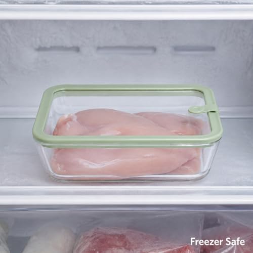 Glad Glass Food Storage Containers, Set of 3 - Airtight Vacuum Sealed Steam Vent Lids - Rectangular Borosilicate Glass Dishes with Ombre Green Lids - Assorted Sizes for Meal Prep & Leftovers, Sage