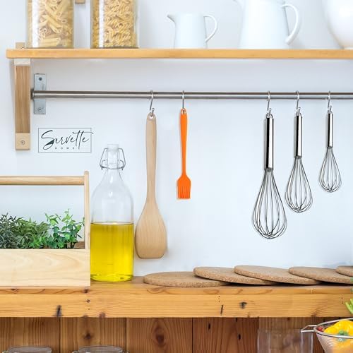 Kitchen Utensil Set with 3 Metal Whisks in 9, 7, 11 inches and Orange Silicone Basting Brush 8 x 1.25 inches