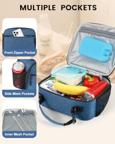 Insulated Lunch Box for Men Small, Blue Mens Lunch Bag with Strap