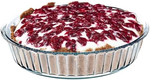 SIMAX Glass Pie Pan for Baking, 10.25 Inch Deep Round Pie Plate Dish, Apple, Pumpkin, Holiday Pies, Fluted Pie Holder, Oven Safe Tray, Borosilicate Glass Cake Tin