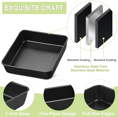 E-far 9x9 Baking Pan, Nonstick Square Cake Pan with Stainless Steel Core