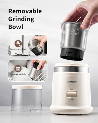 SHARDOR One Touch Coffee Grinder Electric, Spice, Herb, For Coffee Bean Spices and Seeds with 1 Removable Stainless Steel Bowl, Dry Grinder, White