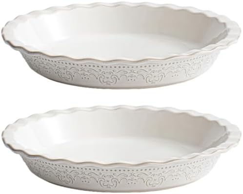 Ceramic Pie Pans Set of 2, 9 Inches Pie Plate for Baking, Off-White