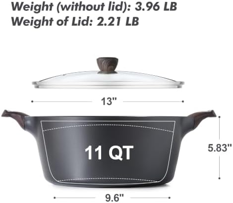 SENSARTE Nonstick Stock Pot with Lid, 2.6/4.5/6.6/8.5/11 QT Soup Pot Casserole Pot, Healthy Pasta Pot, Large Deep Cooking Pot, Big Sauce Pot Stew Pot, Induction Compatible, PFOA PFOS APEO Free, Black