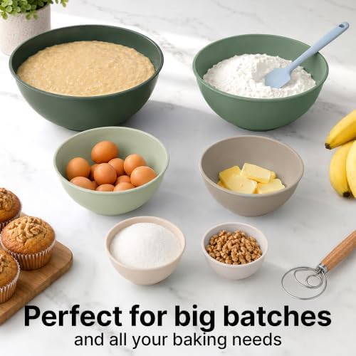 Zulay Kitchen 12 Piece Plastic Mixing Bowls with Leak-Proof Lids Set - Microwave and Freezer Safe Kitchen Mixing Bowls for Preparing, Serving and Storing - Large Nesting Bowls (Forest Ombre)